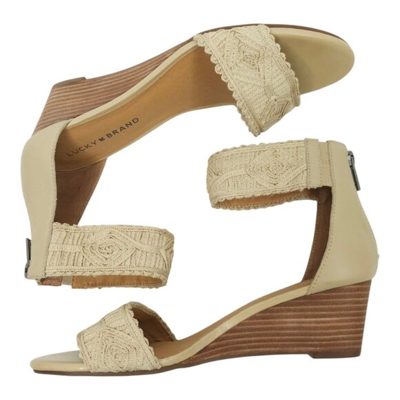 Lucky Brand Joshelle Wedge Heel Sandal Women 8.5 M Ankle Strap Zipper Back - Picture 5 of 15